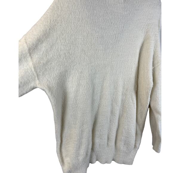 Anthropologie Oversized‎ Deep V-Neck Eyelash Tunic Ivory Sweater Size Large - Picture 11 of 11